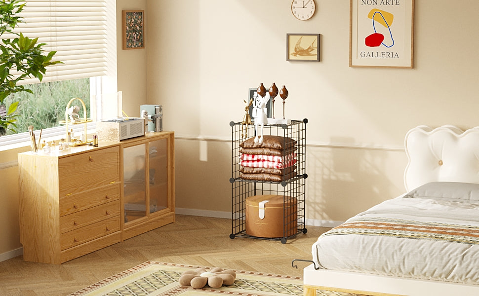Wire Cube Storage 2-Cube Organizer Metal Grids Storage Bins Shelving Modular Bookshelf Shelf Closet Cabinet Ideal Bedroom Office