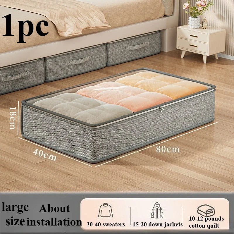 Large Under-Bed Storage Boxes,Stackable Durable Non-Woven Fabric Clothes Organizer Bins , for Bedroom Wardrobe Organization