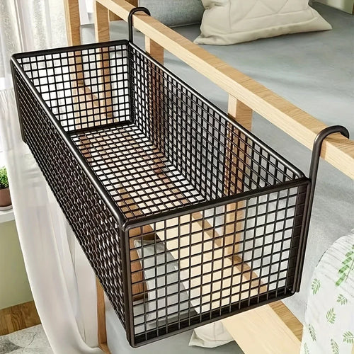 1 piece of iron bedside storage basket, hanging storage basket behind the dormitory door, space-saving under-bed frame