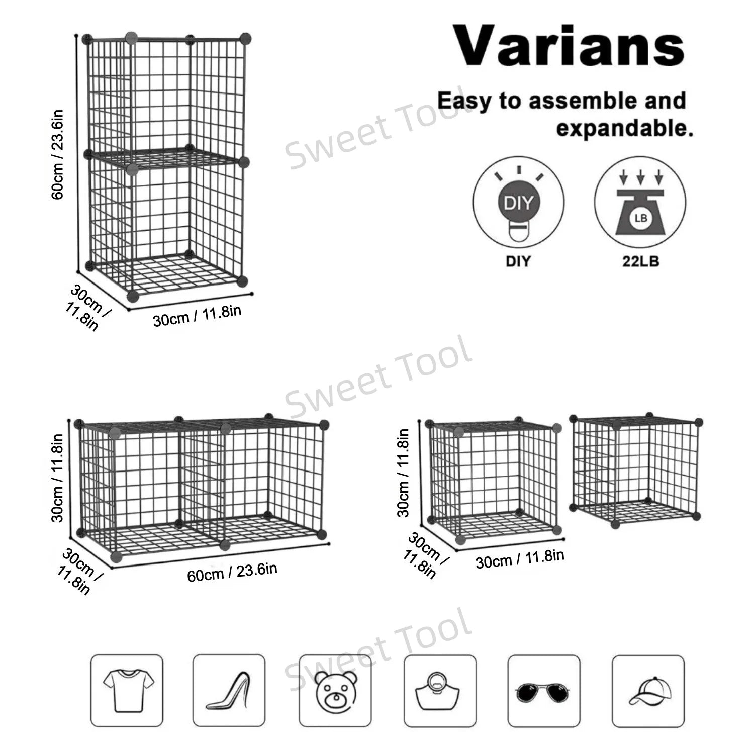Wire Cube Storage 2-Cube Organizer Metal Grids Storage Bins Shelving Modular Bookshelf Shelf Closet Cabinet Ideal Bedroom Office