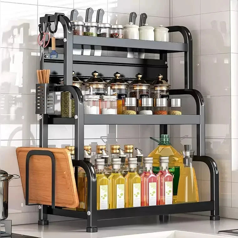 Modern Household Kitchen Spice Rack Countertop Storage Organizer Multifunctional Shelving Unit For Cooking Essentials