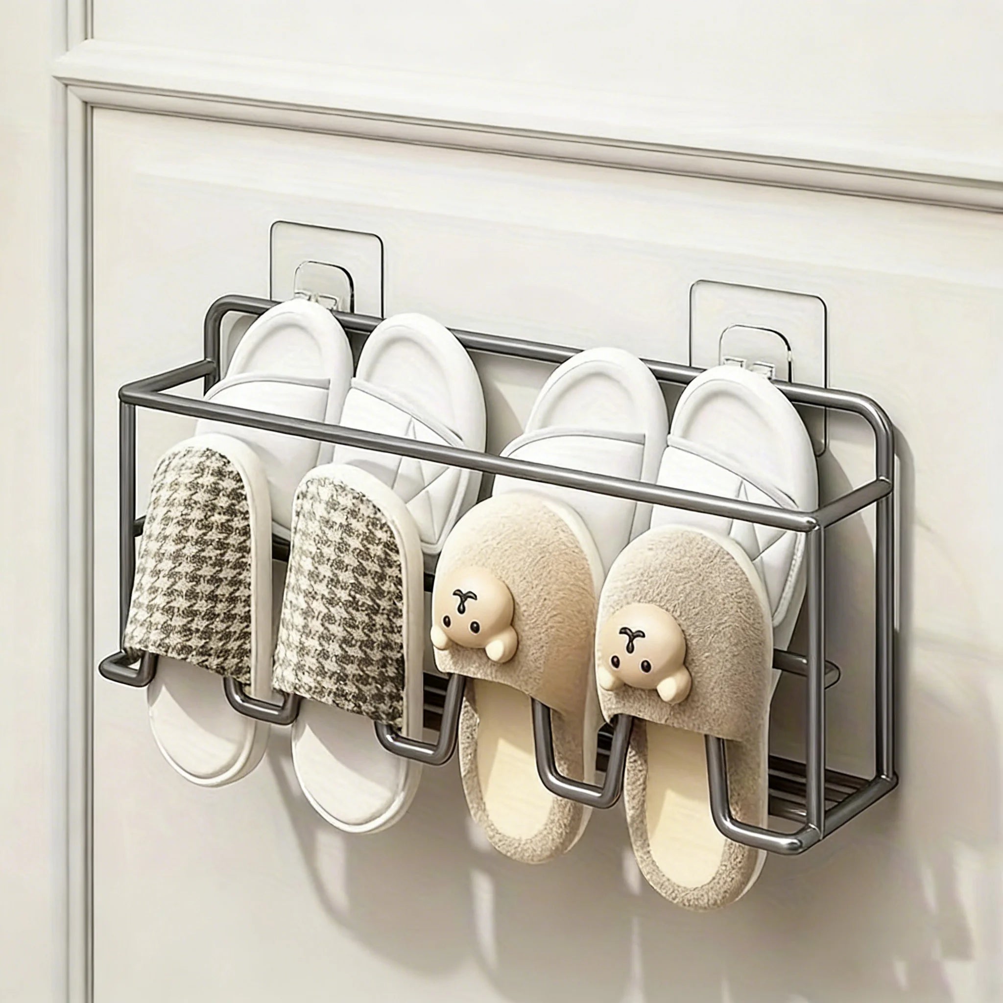 Over-The-Door Metal Shoe Rack - Sturdy Carbon Steel, Space-Saving Slipper Storage Box with Drainage, Easy to Install, Perfect for Bathroom and Home Storage, Space-Saving Shelf | Modern Shoe Rack | Sturdy Shoe Rack, Shoe Stora
