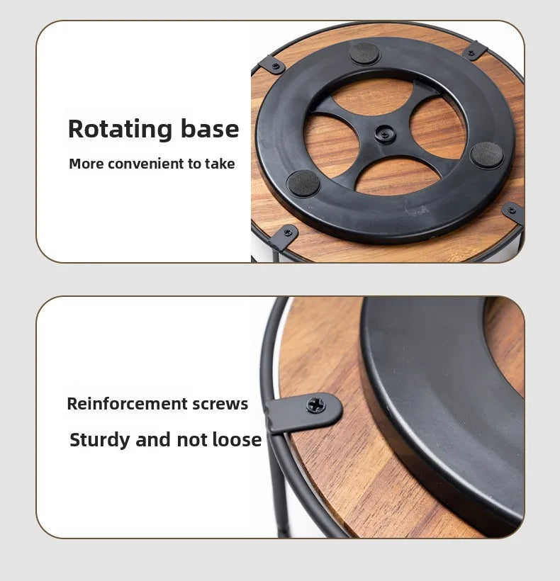 Wooden Rotating Lazy Susan Tray - Steel Base Organizer for Spice Jars, Cosmetics and Desktop Storage with Smooth Spin