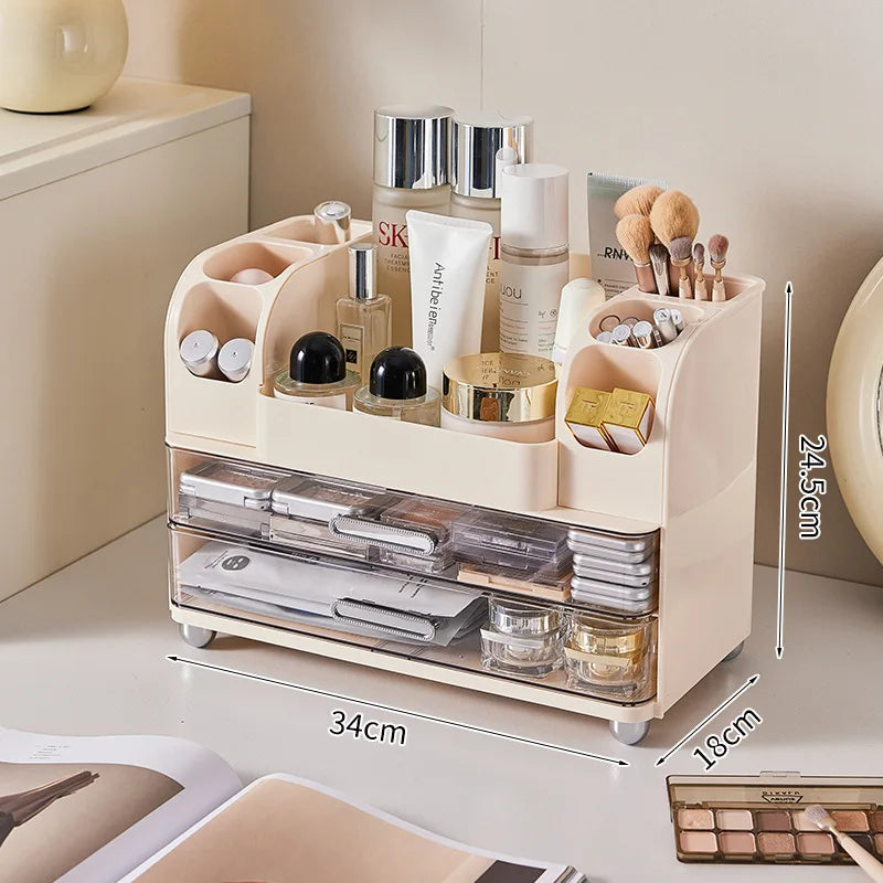 Vanity Cosmetic Organizer Large Capacity Desktop Makeup Storage Box Dustproof Drawers Multi-Functional Skincare Display Case