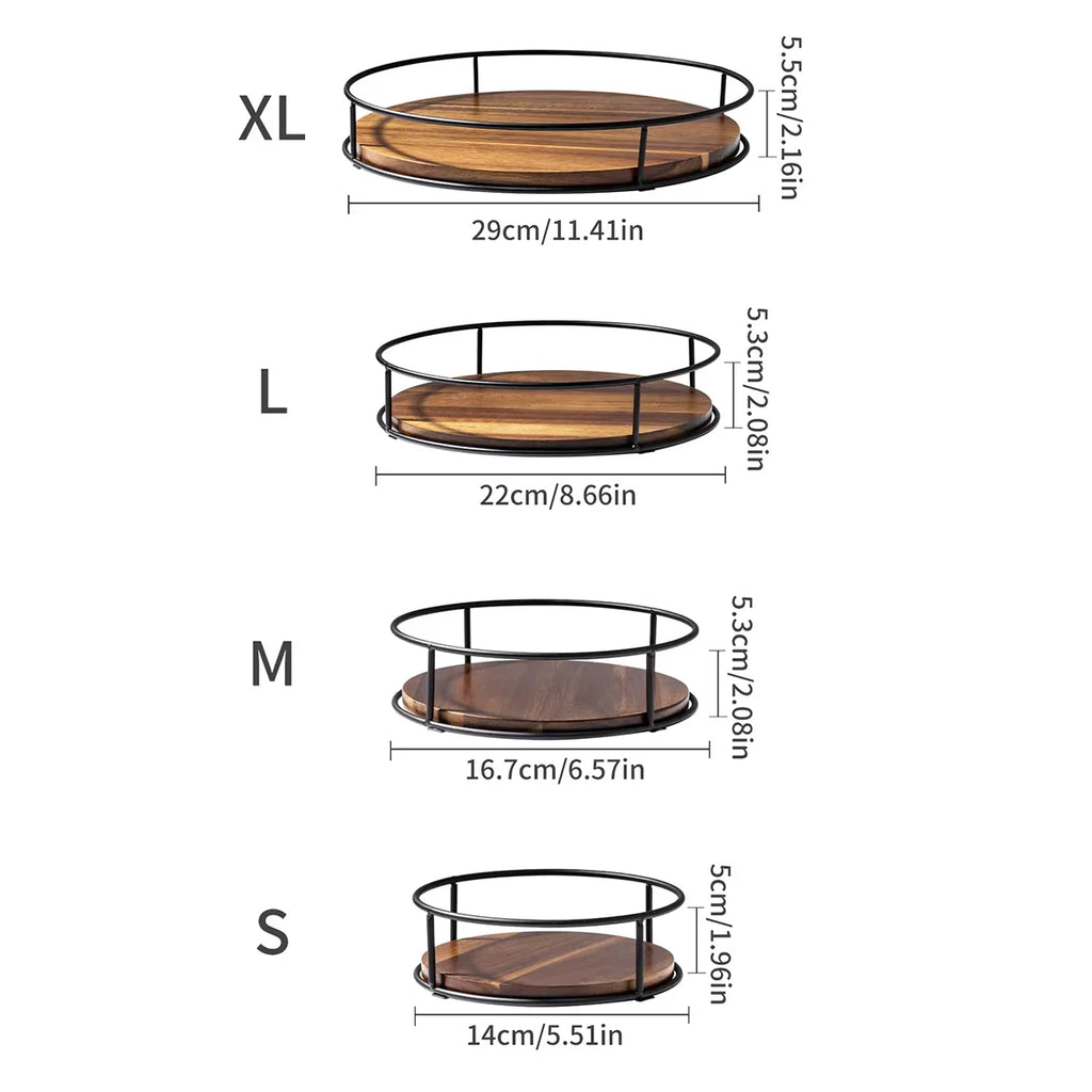 Wooden Rotating Lazy Susan Tray - Steel Base Organizer for Spice Jars, Cosmetics and Desktop Storage with Smooth Spin