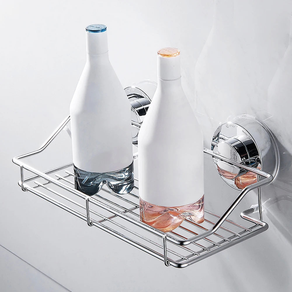 Shower Caddy Shelf Stainless Steel Suction Cup Shower Organizer Shelf No Drilling Heavy Duty Shower Caddy Rack for Bathroom