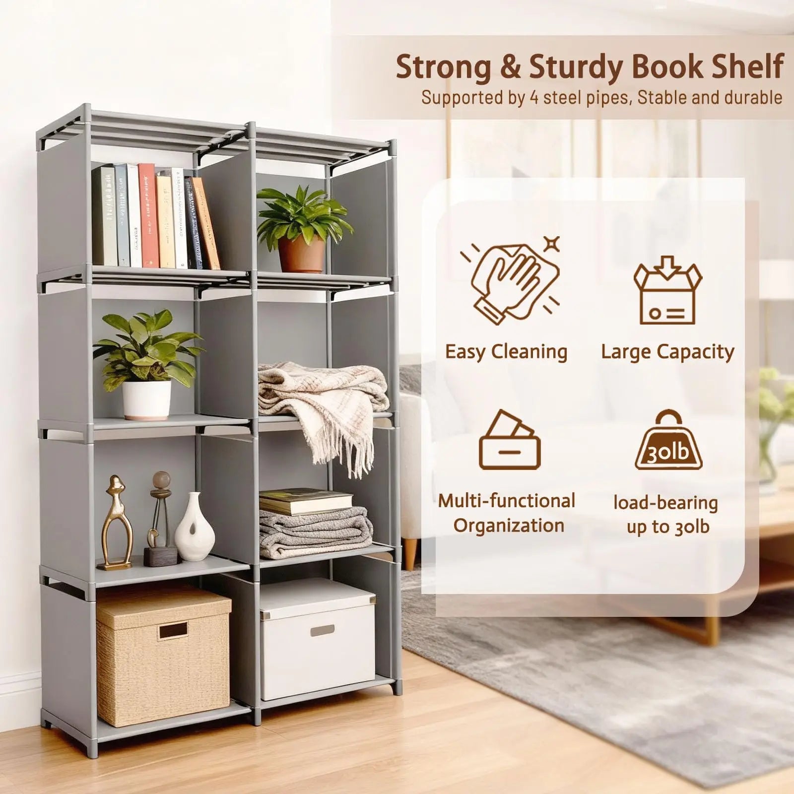 Book Shelf Storage Shelves Tool-Free Assembly Kids Bookshelf Bookcase Cube Storage Organizer for Kids Room Living Room Office