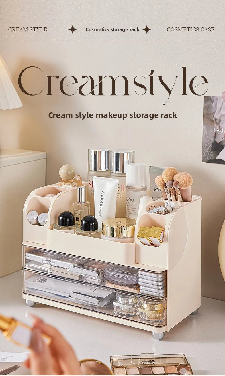 Vanity Cosmetic Organizer Large Capacity Desktop Makeup Storage Box Dustproof Drawers Multi-Functional Skincare Display Case