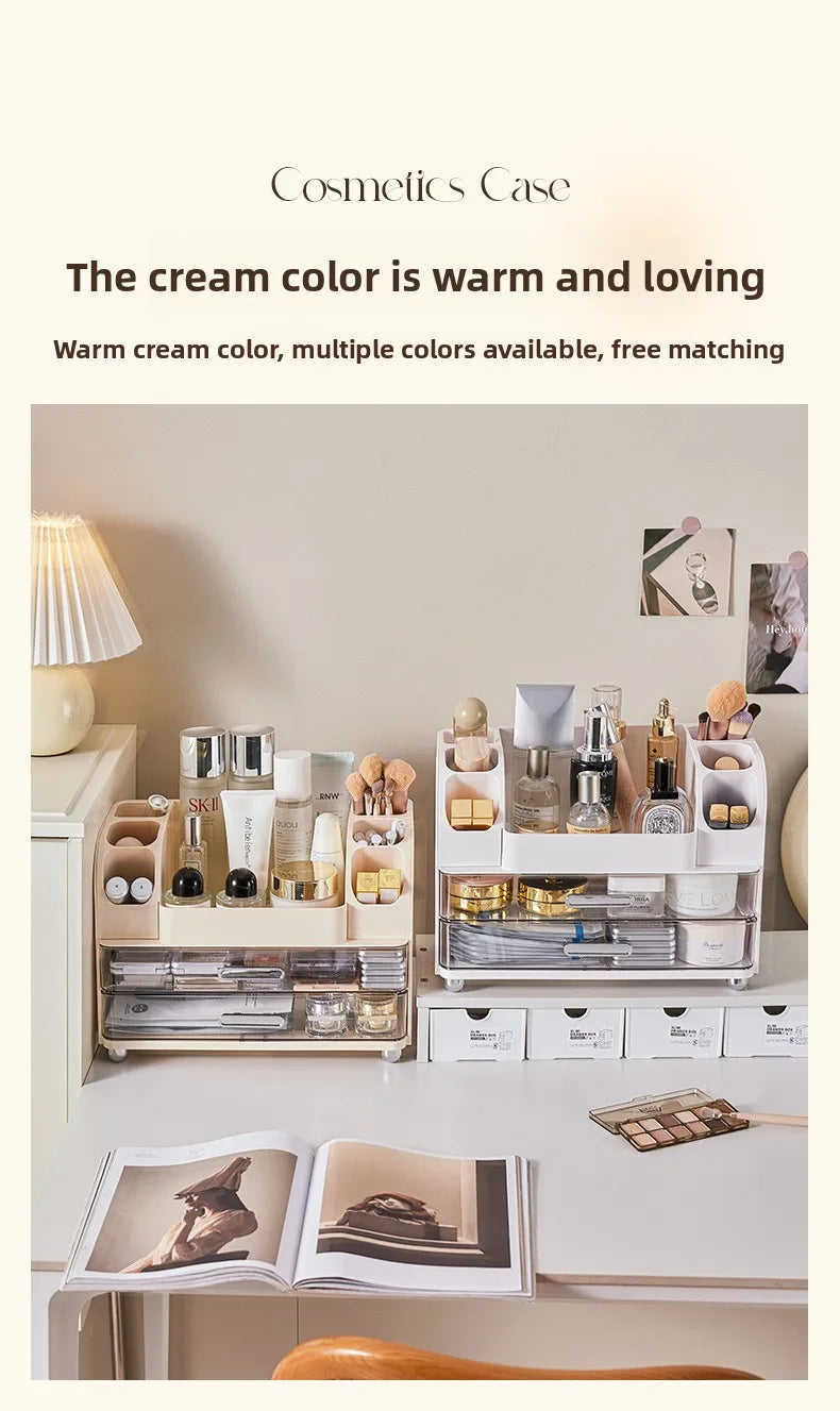 Vanity Cosmetic Organizer Large Capacity Desktop Makeup Storage Box Dustproof Drawers Multi-Functional Skincare Display Case