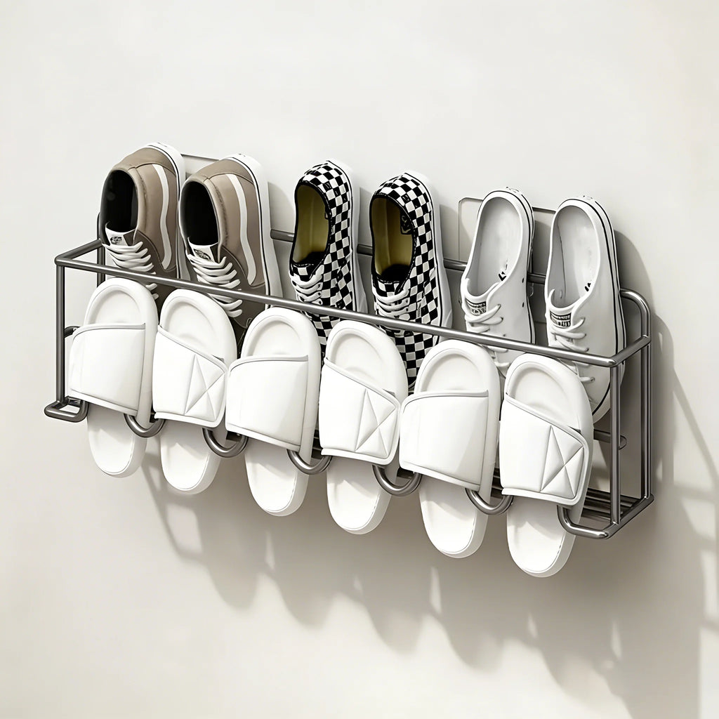 Over-The-Door Metal Shoe Rack - Sturdy Carbon Steel, Space-Saving Slipper Storage Box with Drainage, Easy to Install, Perfect for Bathroom and Home Storage, Space-Saving Shelf | Modern Shoe Rack | Sturdy Shoe Rack, Shoe Stora