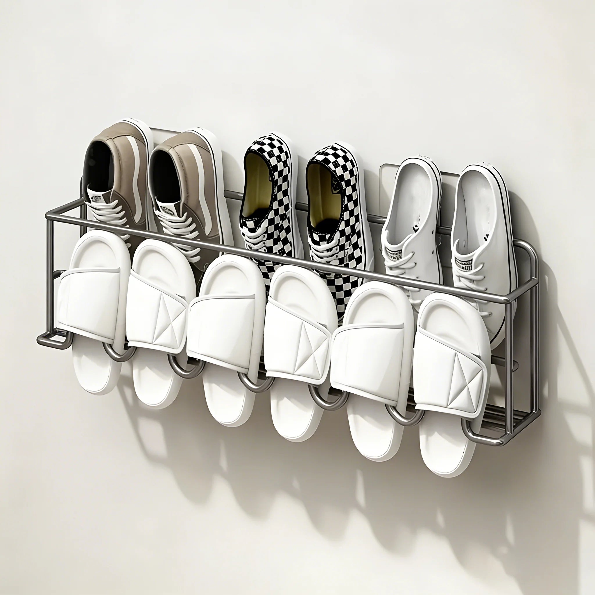 Over-The-Door Metal Shoe Rack - Sturdy Carbon Steel, Space-Saving Slipper Storage Box with Drainage, Easy to Install, Perfect for Bathroom and Home Storage, Space-Saving Shelf | Modern Shoe Rack | Sturdy Shoe Rack, Shoe Stora