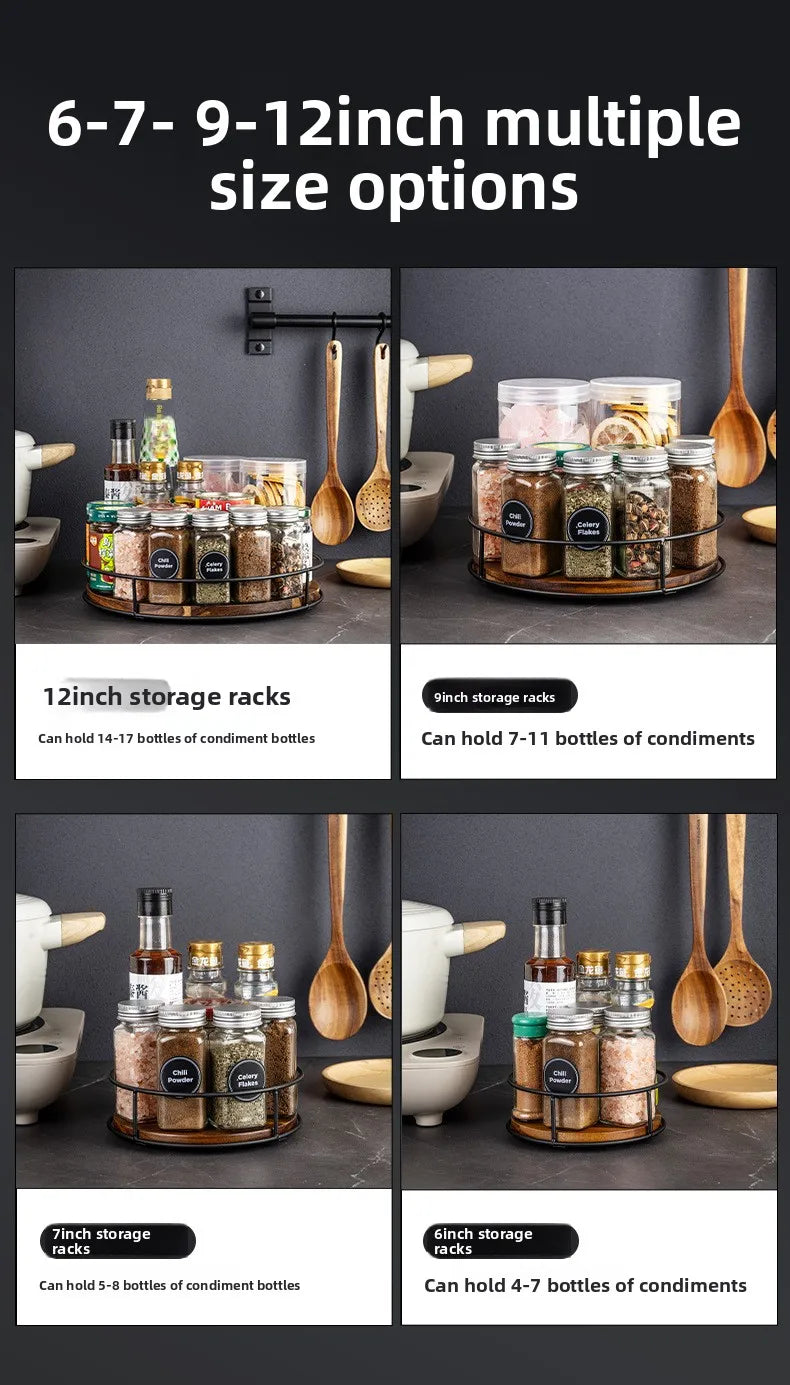 Wooden Rotating Lazy Susan Tray - Steel Base Organizer for Spice Jars, Cosmetics and Desktop Storage with Smooth Spin
