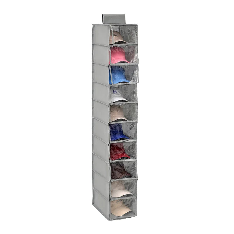 Hanging Shoe Organizer 10-Layer Heavy Duty Non-woven Hanging Shoe Rack Foldable Space Saving Shoe Storage Shelf Clothes Hat