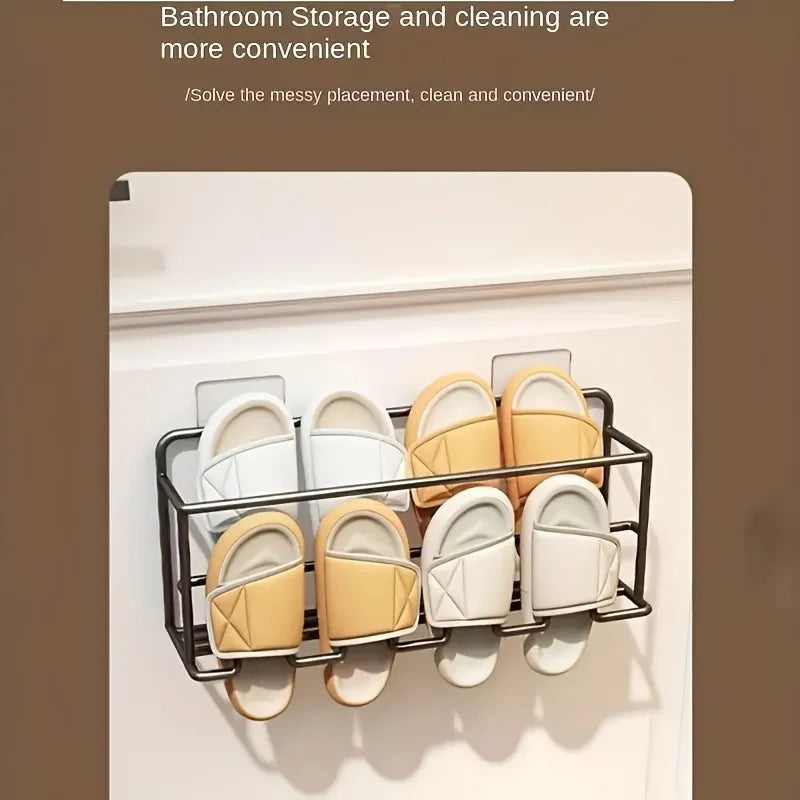 Over-The-Door Metal Shoe Rack - Sturdy Carbon Steel, Space-Saving Slipper Storage Box with Drainage, Easy to Install, Perfect for Bathroom and Home Storage, Space-Saving Shelf | Modern Shoe Rack | Sturdy Shoe Rack, Shoe Stora