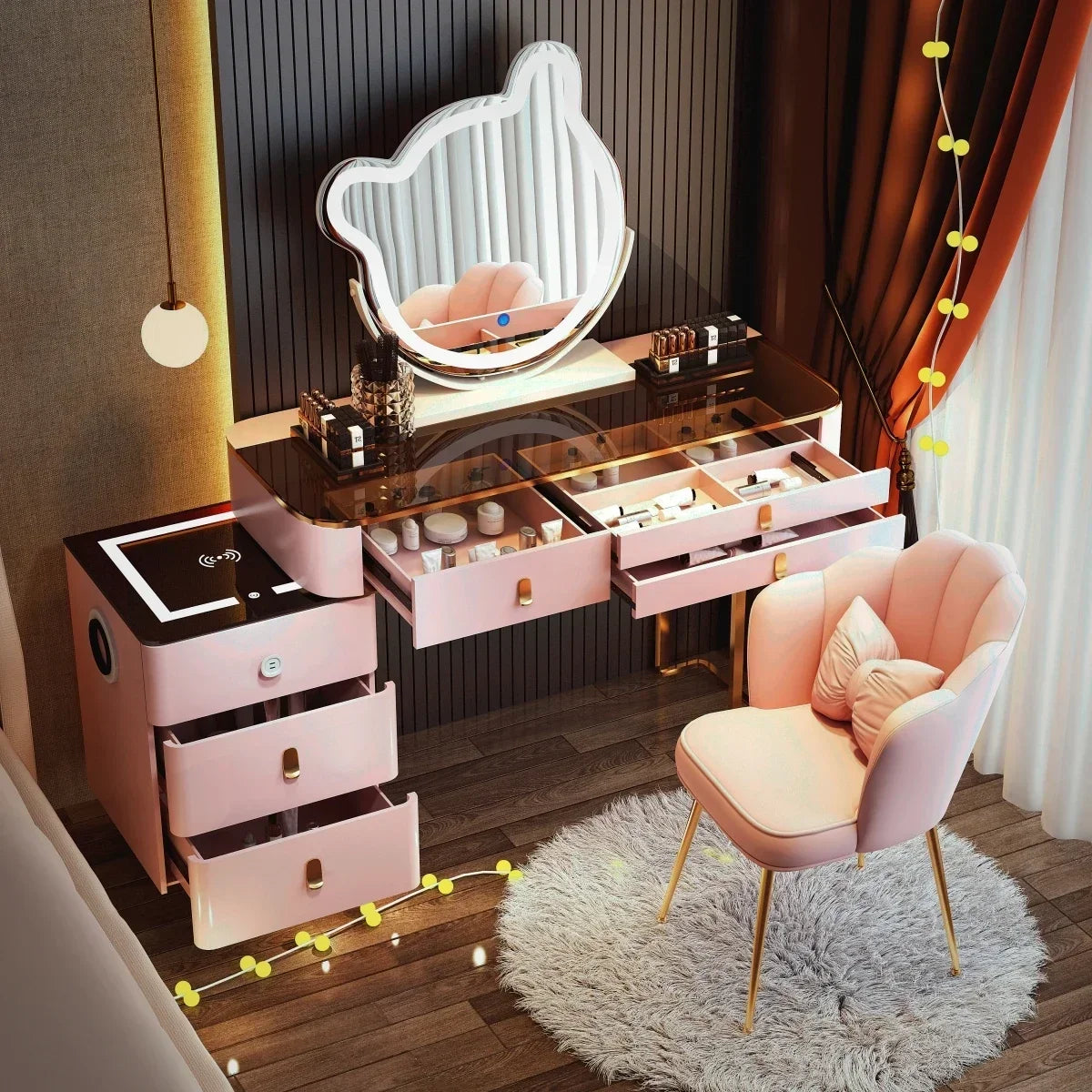 Corner Luxury Vanity Table European Organizer Cabinet Storage Bedroom Dressing Table Mirror Vestidores Lounge Suite Furniture