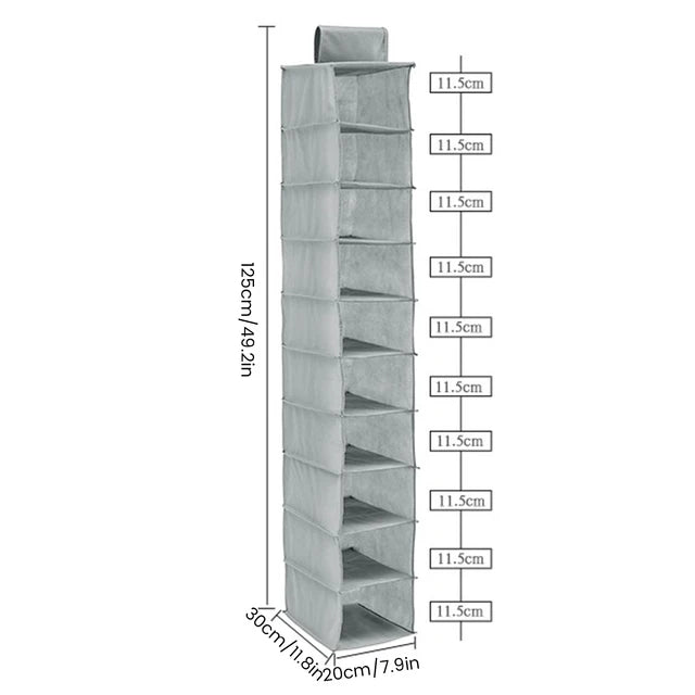 Hanging Shoe Organizer 10-Layer Heavy Duty Non-woven Hanging Shoe Rack Foldable Space Saving Shoe Storage Shelf Clothes Hat