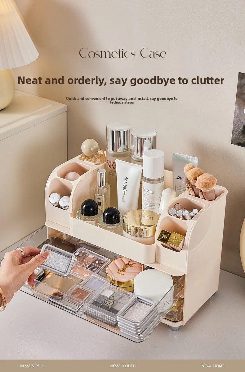 Vanity Cosmetic Organizer Large Capacity Desktop Makeup Storage Box Dustproof Drawers Multi-Functional Skincare Display Case