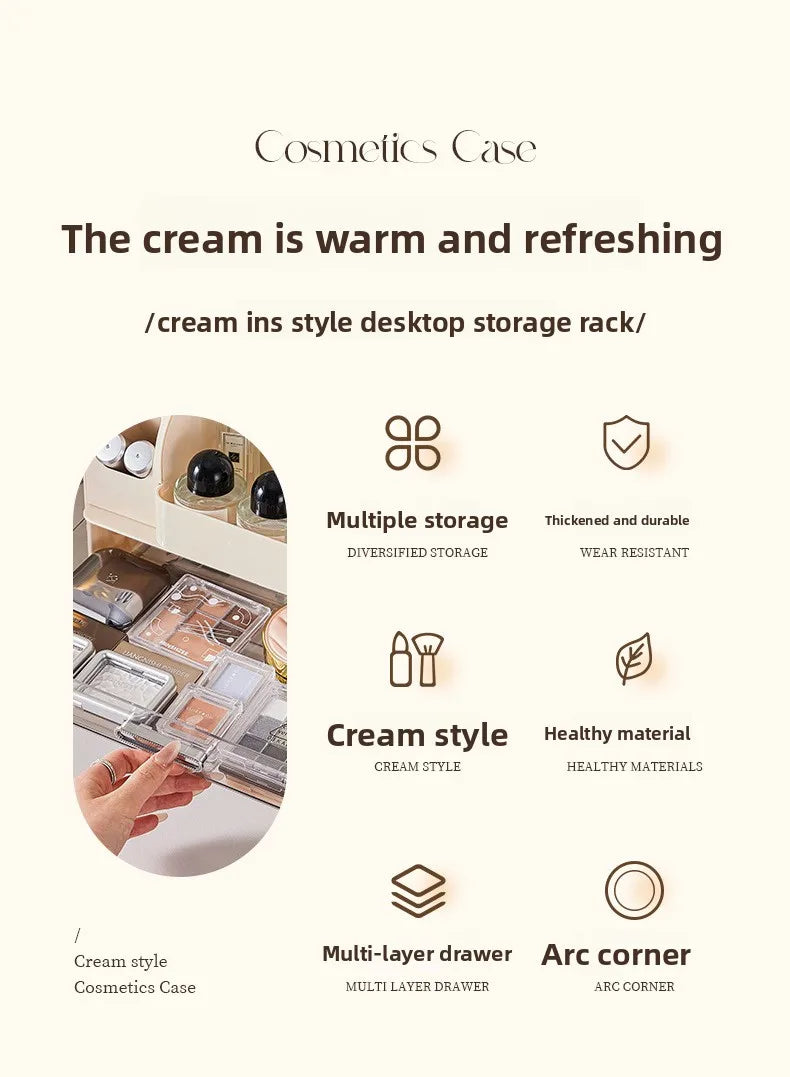 Vanity Cosmetic Organizer Large Capacity Desktop Makeup Storage Box Dustproof Drawers Multi-Functional Skincare Display Case