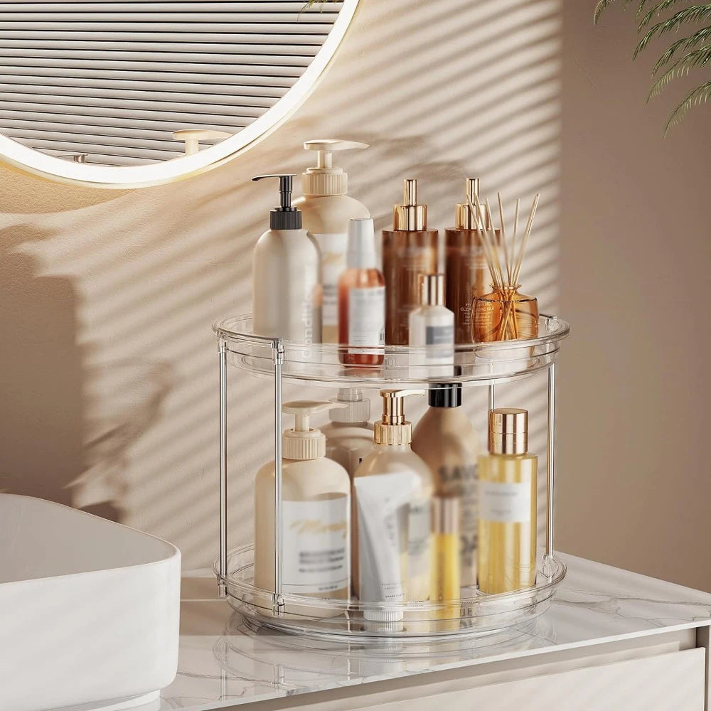 1set 2 Tier Lazy Susan Turntable Organizer 9.25'' Rotating Spice Rack Organization for Cabinet, Kitchen, Pantry, Countertop