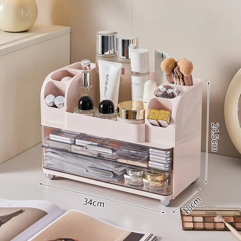 Vanity Cosmetic Organizer Large Capacity Desktop Makeup Storage Box Dustproof Drawers Multi-Functional Skincare Display Case