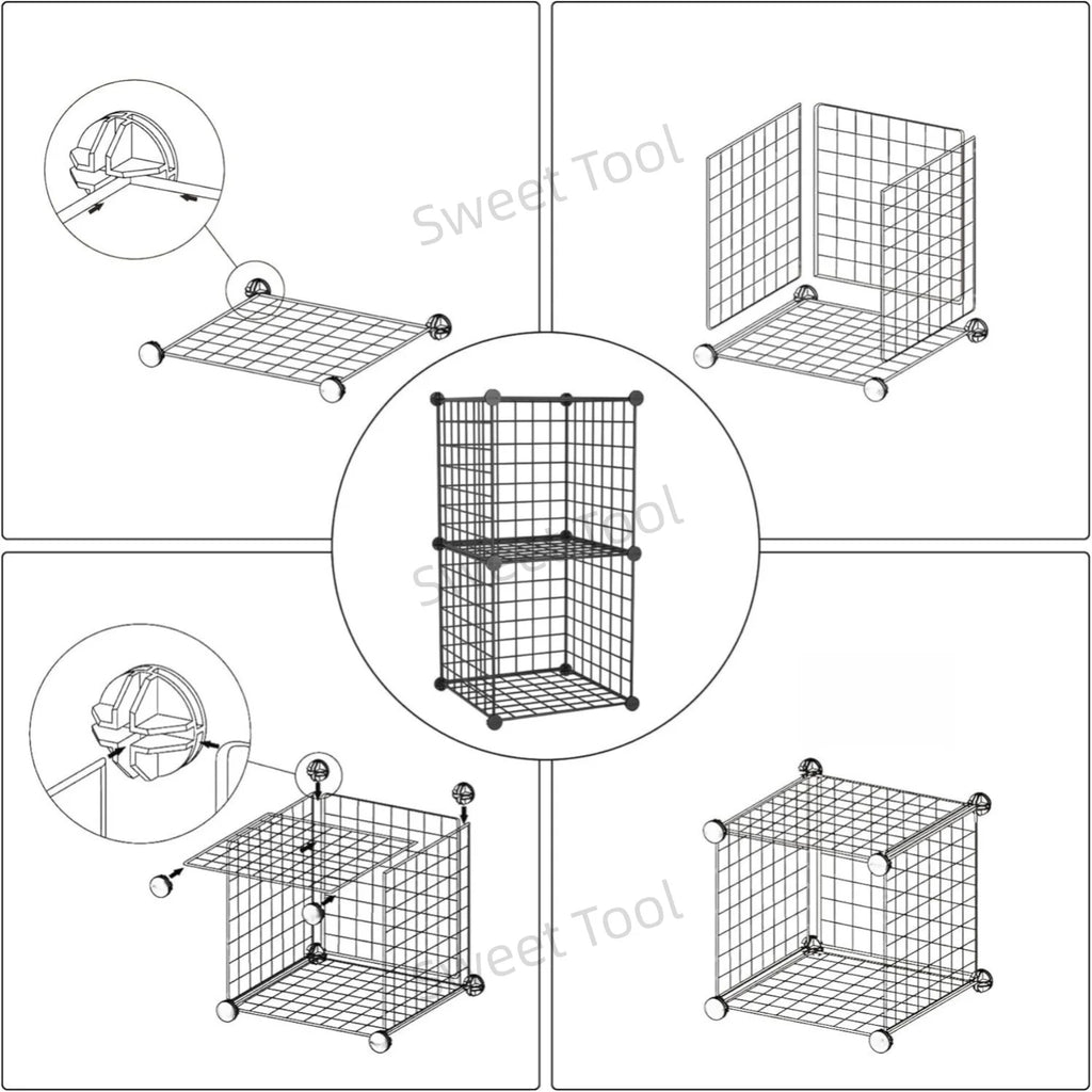 Wire Cube Storage 2-Cube Organizer Metal Grids Storage Bins Shelving Modular Bookshelf Shelf Closet Cabinet Ideal Bedroom Office
