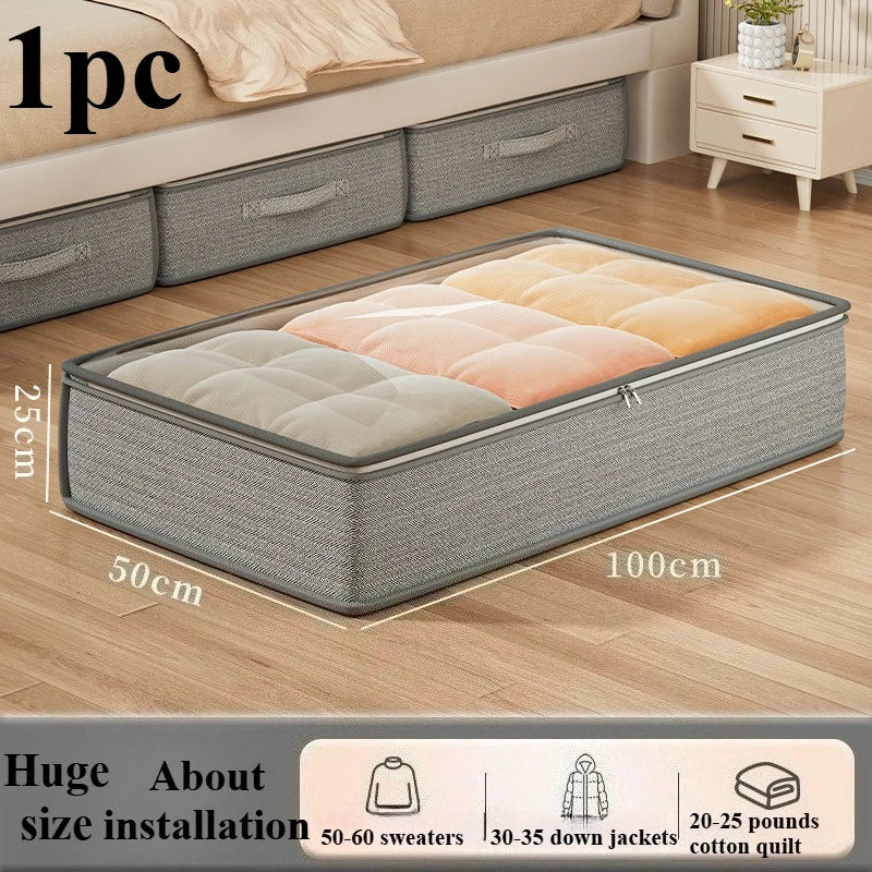 Large Under-Bed Storage Boxes,Stackable Durable Non-Woven Fabric Clothes Organizer Bins , for Bedroom Wardrobe Organization