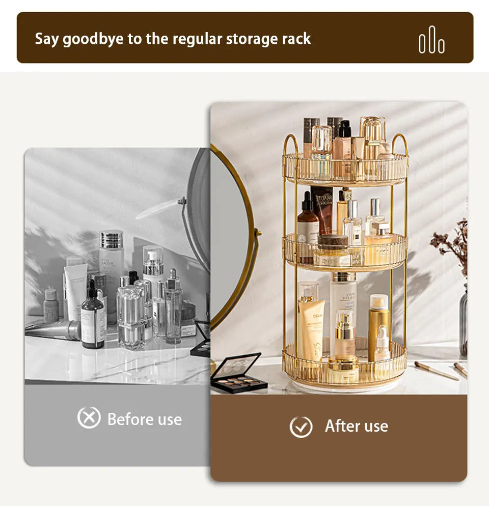 Rotating Makeup Organizer for Vanity 3 Tier Skincare Organizers Large Storage Bathroom Countertop Clear Cosmetic Holder Dresser