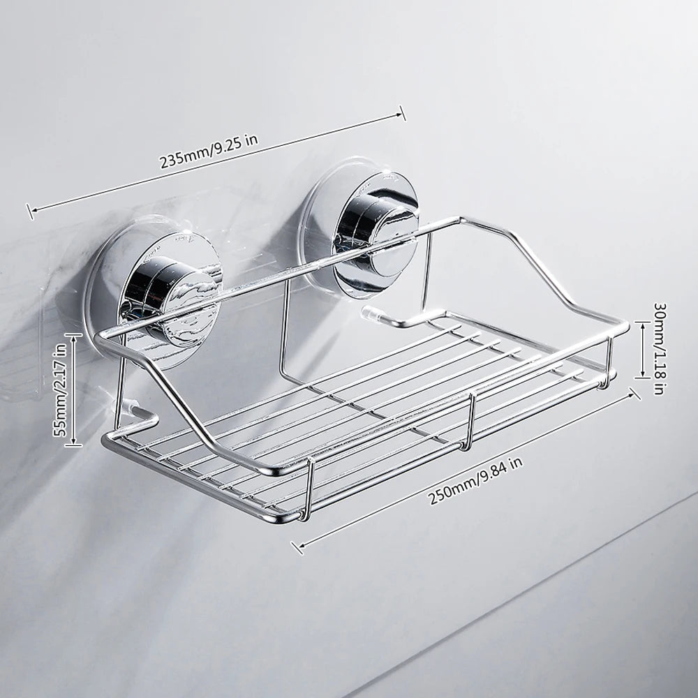 Shower Caddy Shelf Stainless Steel Suction Cup Shower Organizer Shelf No Drilling Heavy Duty Shower Caddy Rack for Bathroom