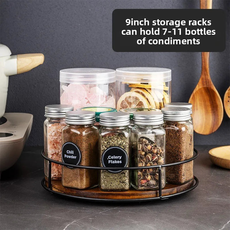 Wooden Rotating Lazy Susan Tray - Steel Base Organizer for Spice Jars, Cosmetics and Desktop Storage with Smooth Spin