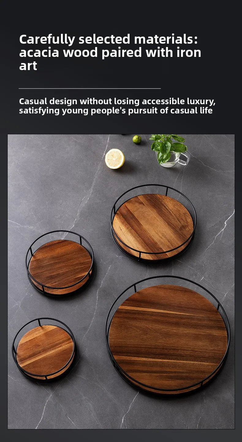 Wooden Rotating Lazy Susan Tray - Steel Base Organizer for Spice Jars, Cosmetics and Desktop Storage with Smooth Spin