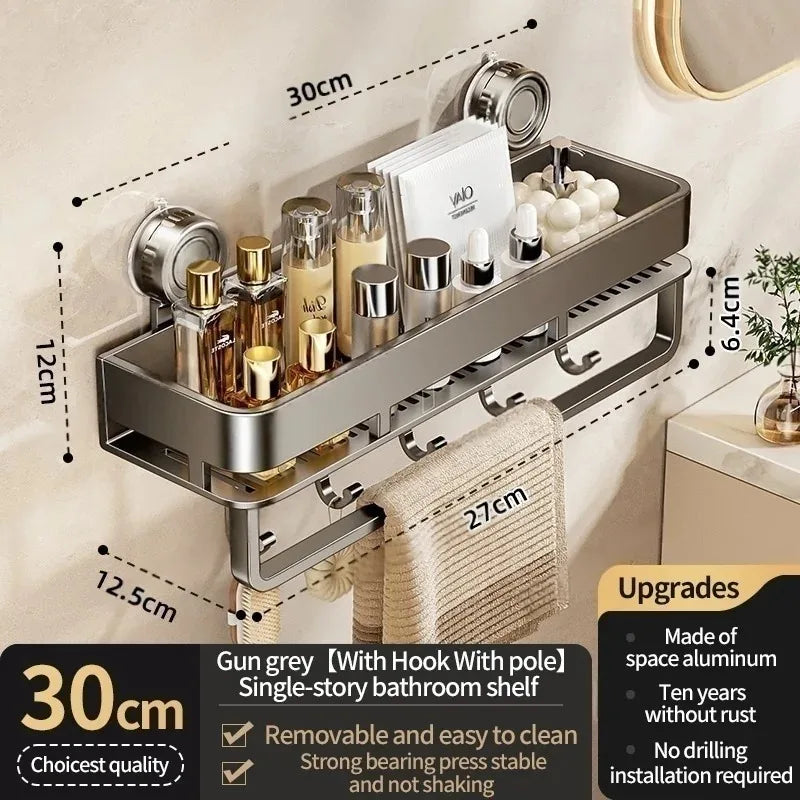Suction Cup Bathroom Shelf,Wall Mounted Shower Organizer for Toiletries,Hanging Rack for Washbasin and Shower Storage