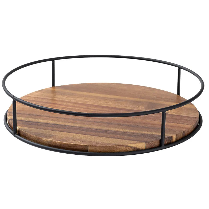 Wooden Rotating Lazy Susan Tray - Steel Base Organizer for Spice Jars, Cosmetics and Desktop Storage with Smooth Spin