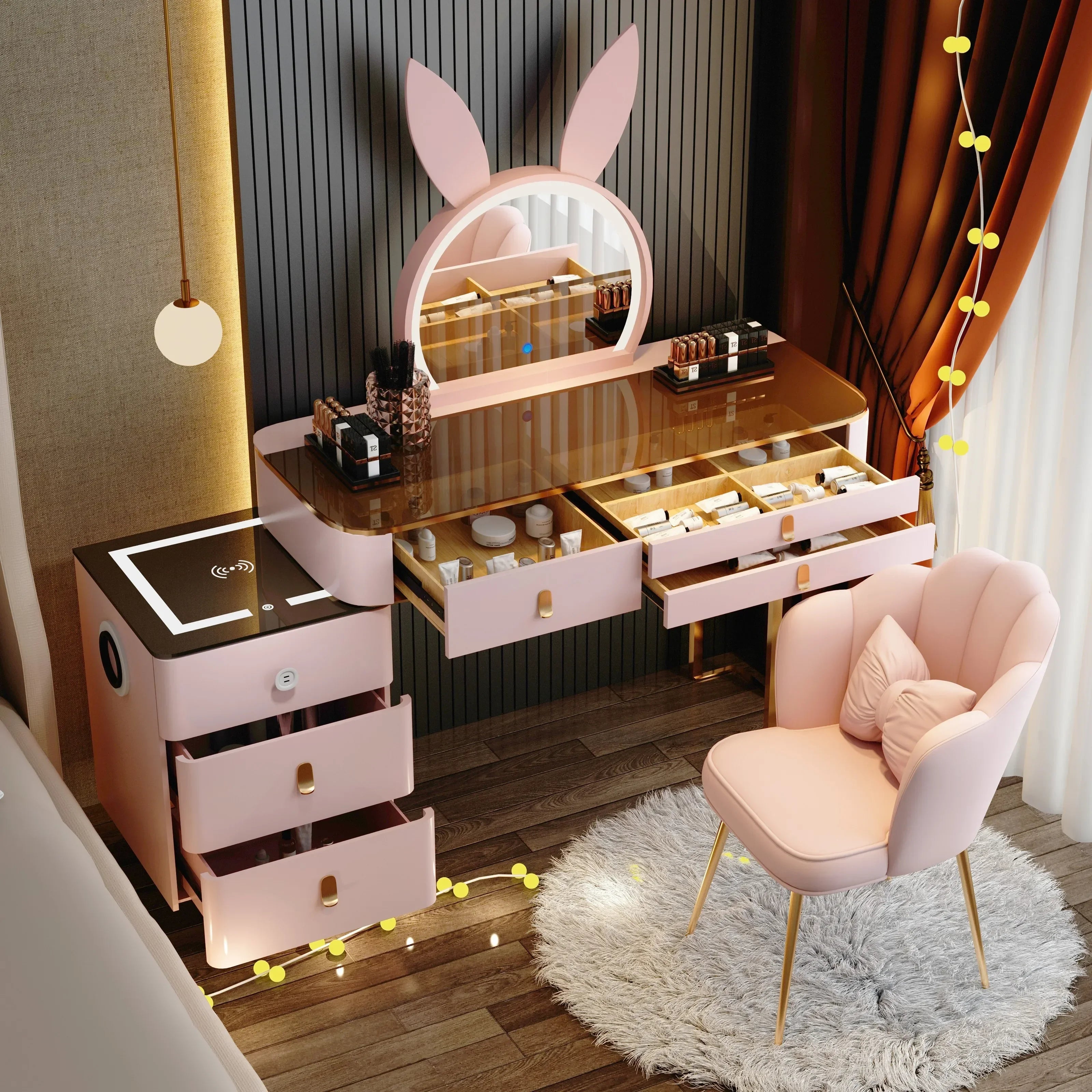 Corner Luxury Vanity Table European Organizer Cabinet Storage Bedroom Dressing Table Mirror Vestidores Lounge Suite Furniture