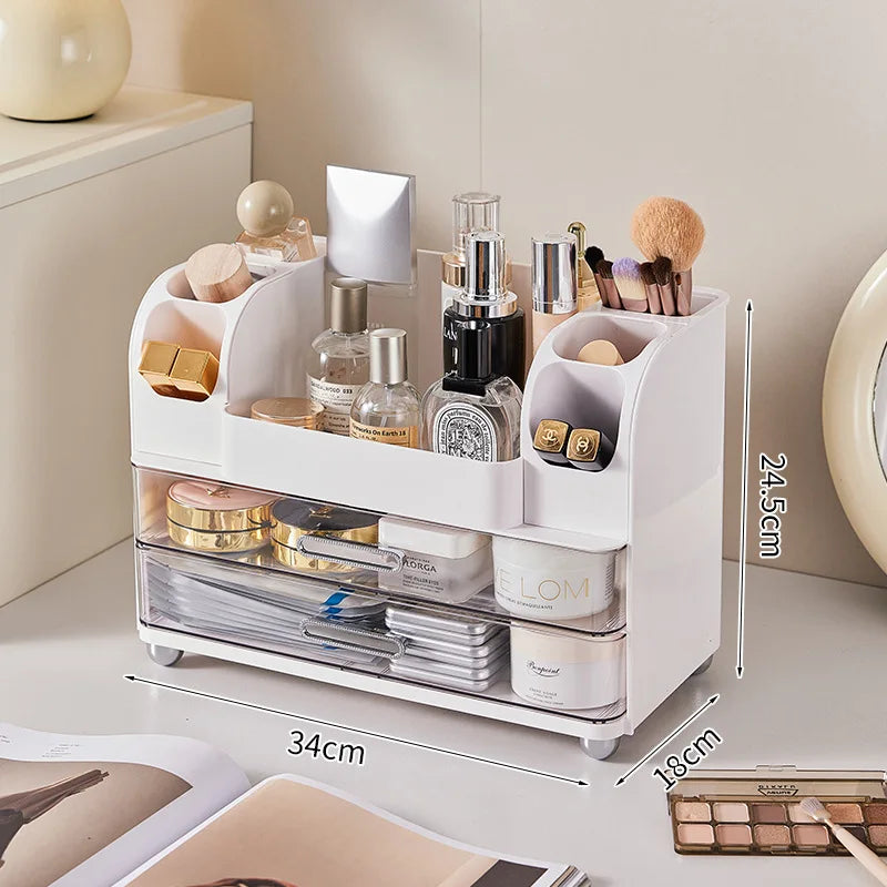 Vanity Cosmetic Organizer Large Capacity Desktop Makeup Storage Box Dustproof Drawers Multi-Functional Skincare Display Case