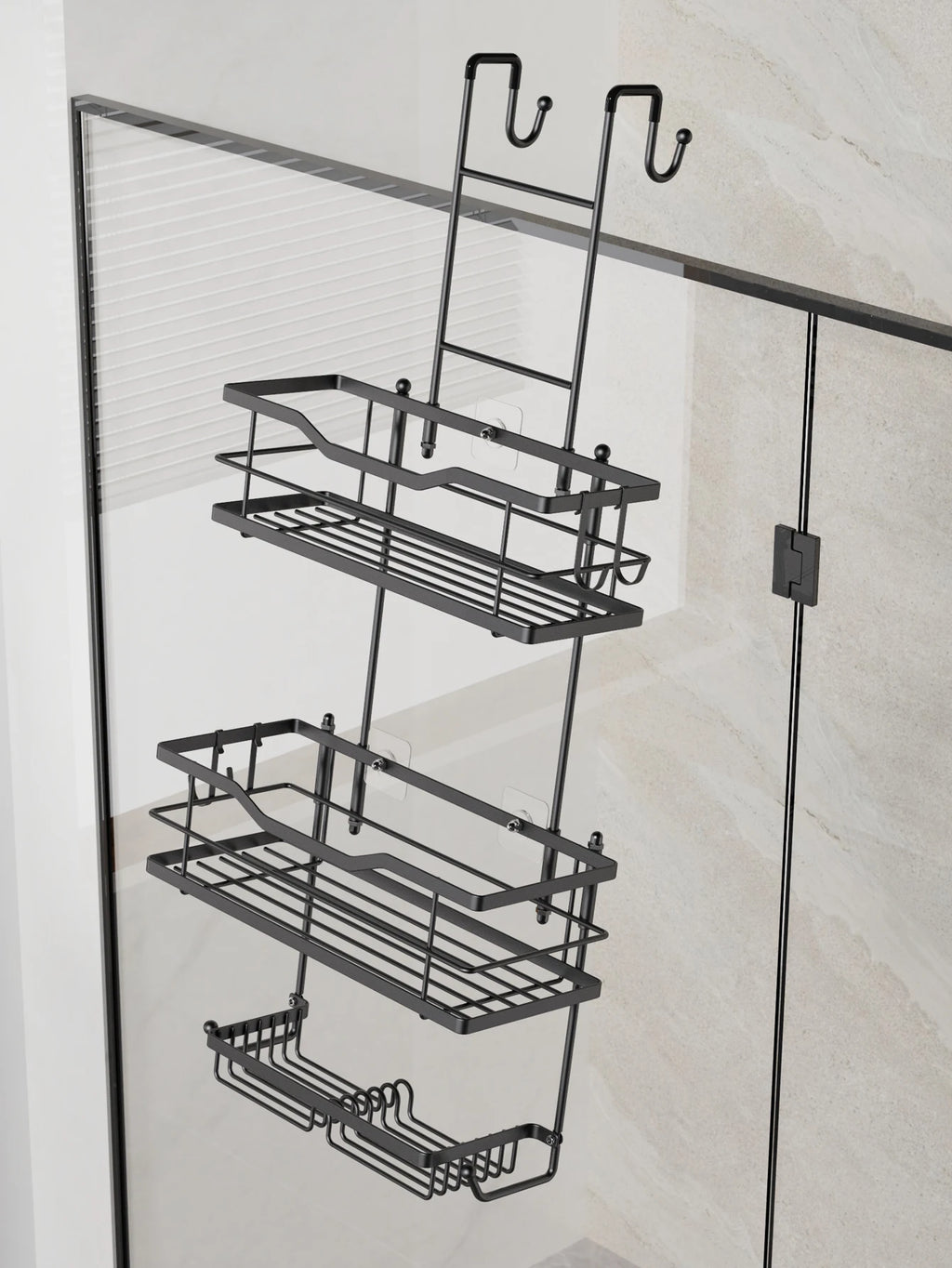 3-tier hanging shower caddy, large capacity hanging shower caddy, with 2 soap dishes BLACK/Silver