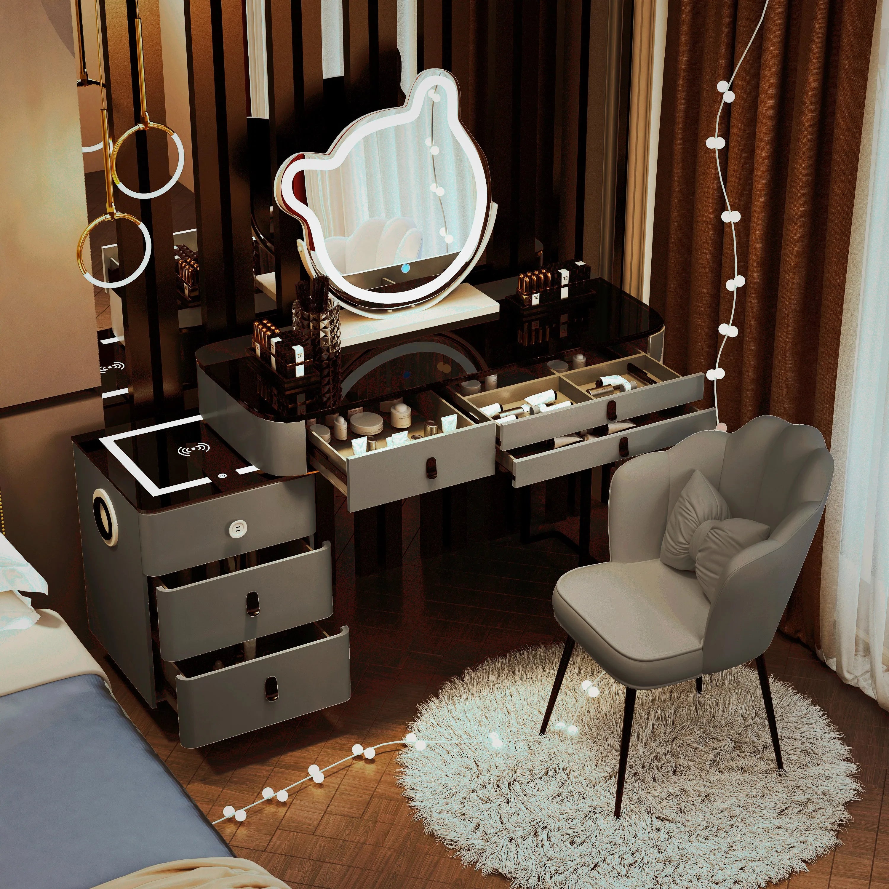 Corner Luxury Vanity Table European Organizer Cabinet Storage Bedroom Dressing Table Mirror Vestidores Lounge Suite Furniture