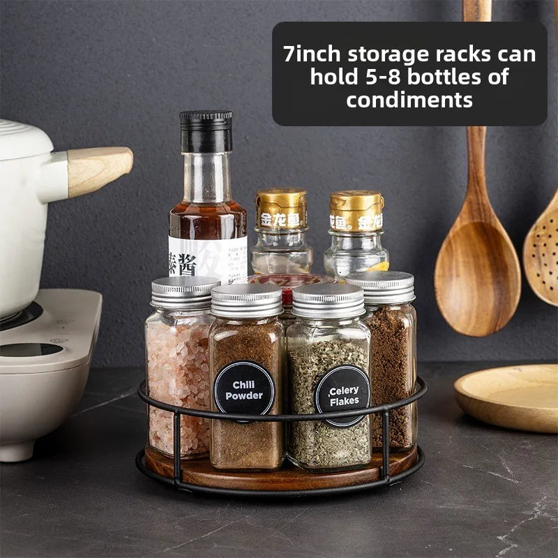 Wooden Rotating Lazy Susan Tray - Steel Base Organizer for Spice Jars, Cosmetics and Desktop Storage with Smooth Spin