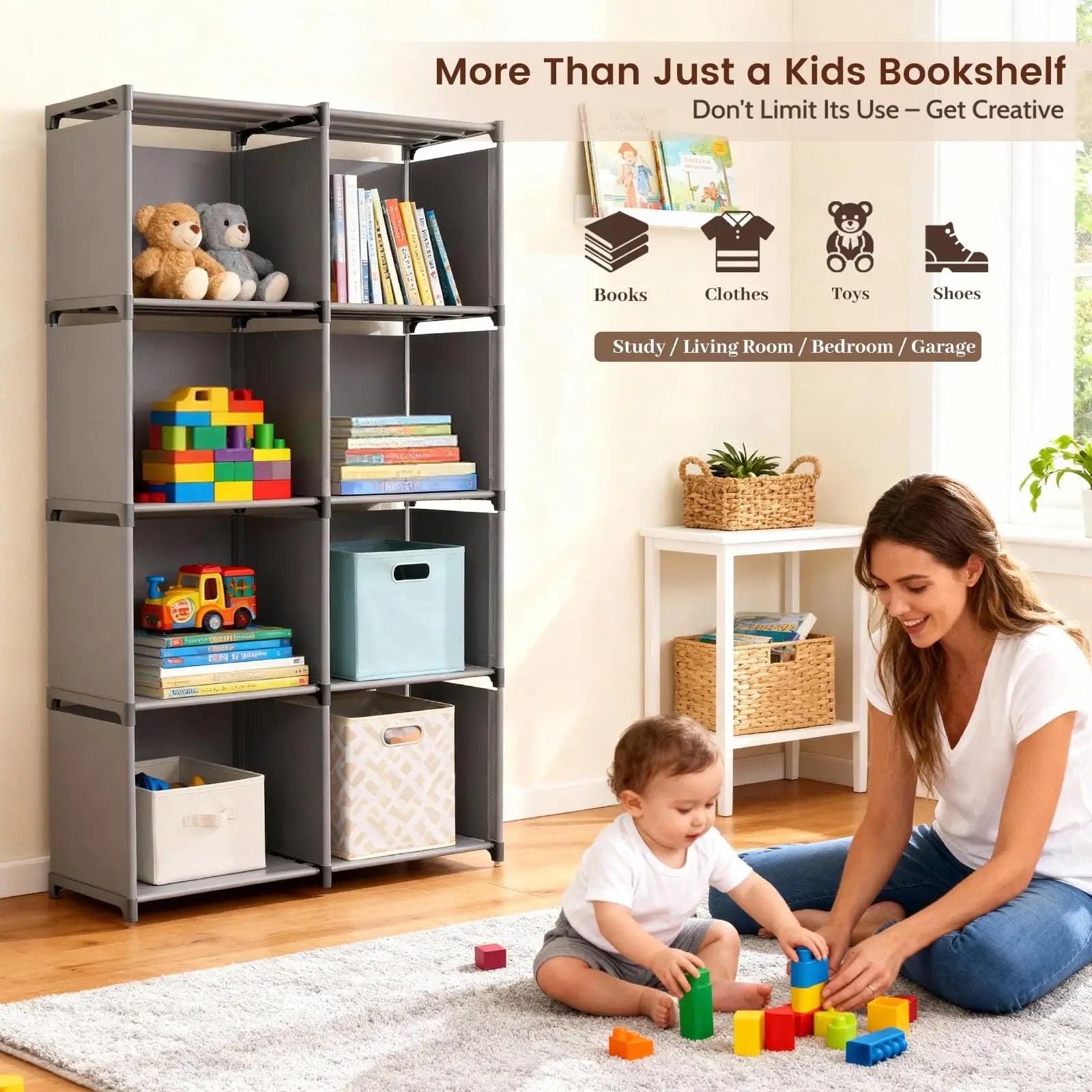 Book Shelf Storage Shelves Tool-Free Assembly Kids Bookshelf Bookcase Cube Storage Organizer for Kids Room Living Room Office