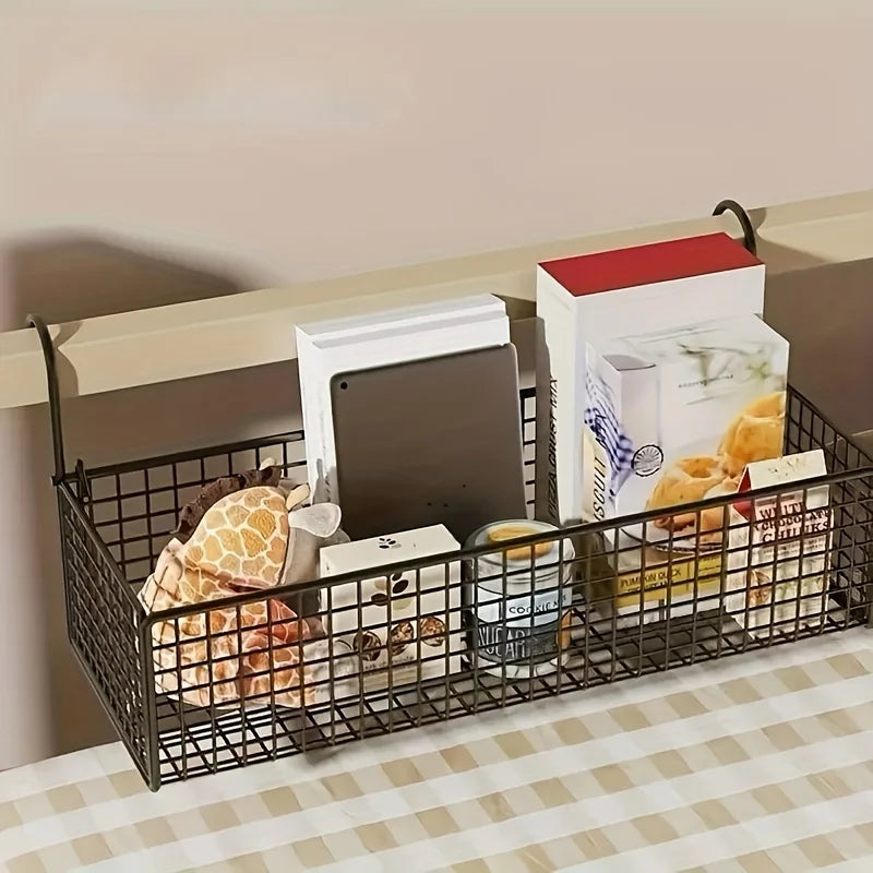 1 piece of iron bedside storage basket, hanging storage basket behind the dormitory door, space-saving under-bed frame