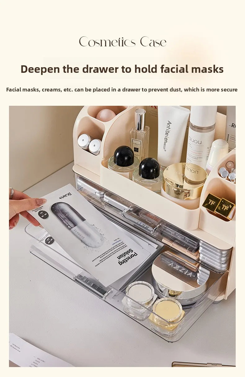 Vanity Cosmetic Organizer Large Capacity Desktop Makeup Storage Box Dustproof Drawers Multi-Functional Skincare Display Case