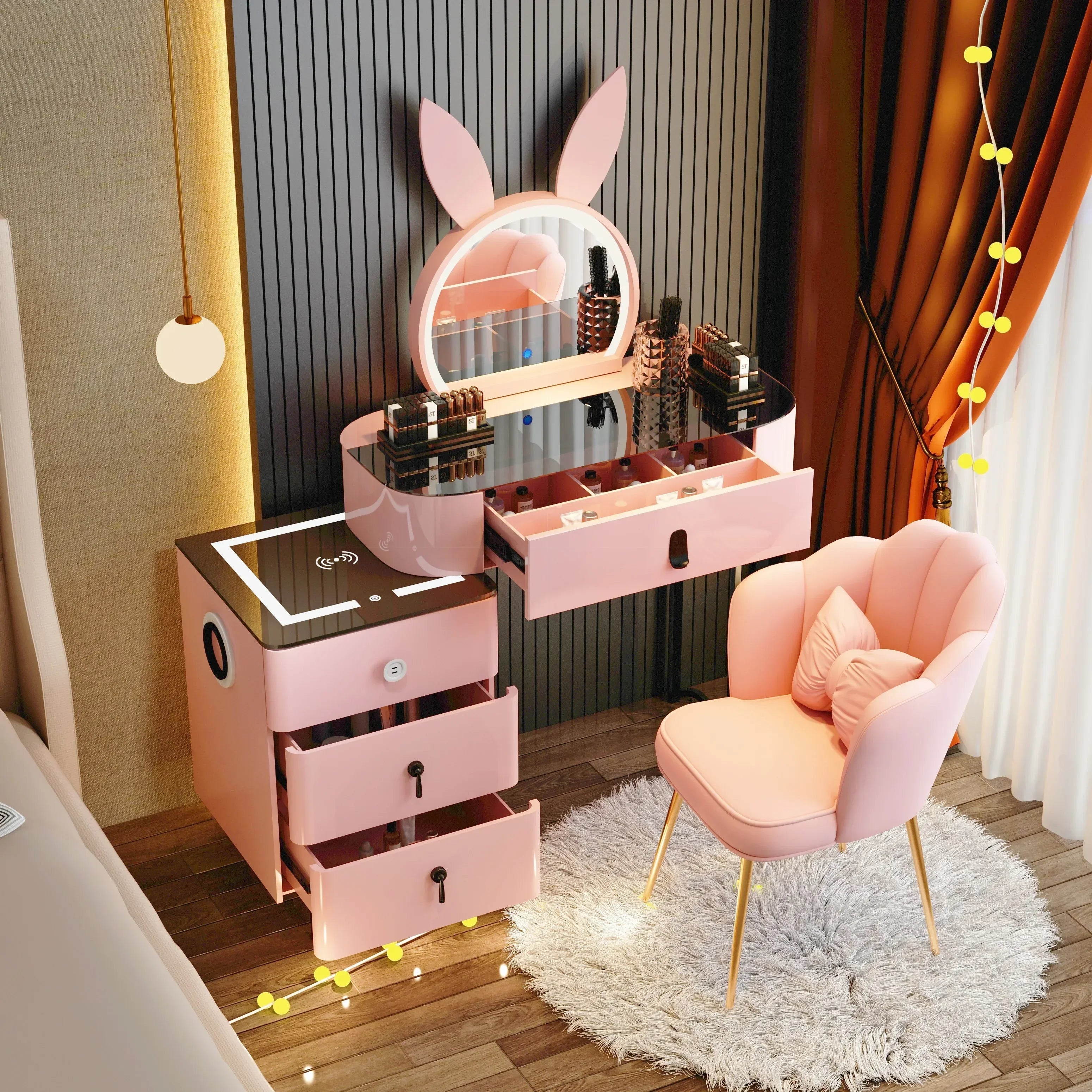 Corner Luxury Vanity Table European Organizer Cabinet Storage Bedroom Dressing Table Mirror Vestidores Lounge Suite Furniture