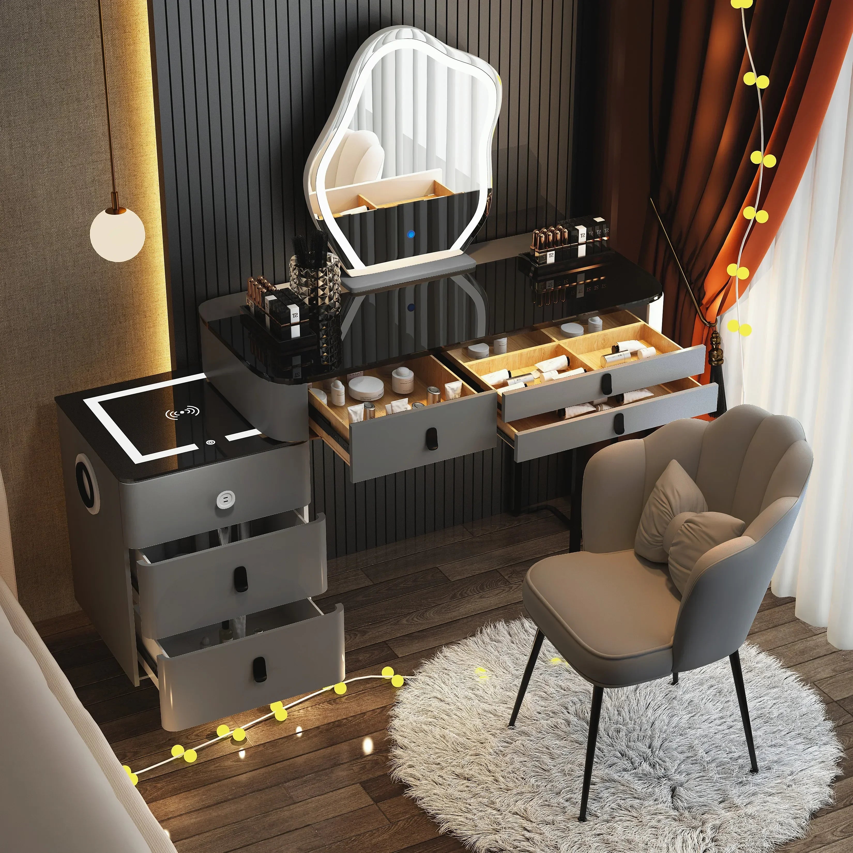 Corner Luxury Vanity Table European Organizer Cabinet Storage Bedroom Dressing Table Mirror Vestidores Lounge Suite Furniture