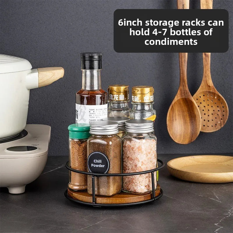 Wooden Rotating Lazy Susan Tray - Steel Base Organizer for Spice Jars, Cosmetics and Desktop Storage with Smooth Spin