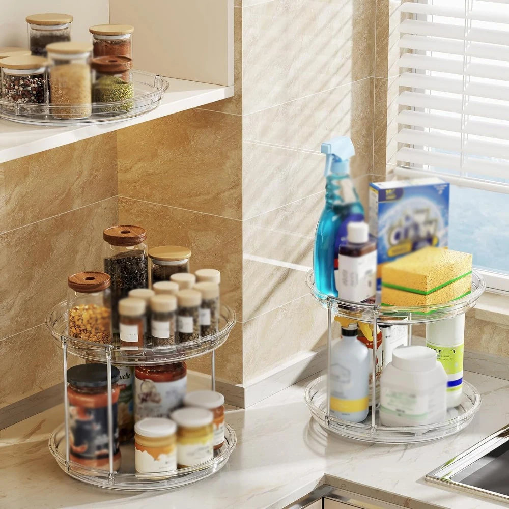 1set 2 Tier Lazy Susan Turntable Organizer 9.25'' Rotating Spice Rack Organization for Cabinet, Kitchen, Pantry, Countertop