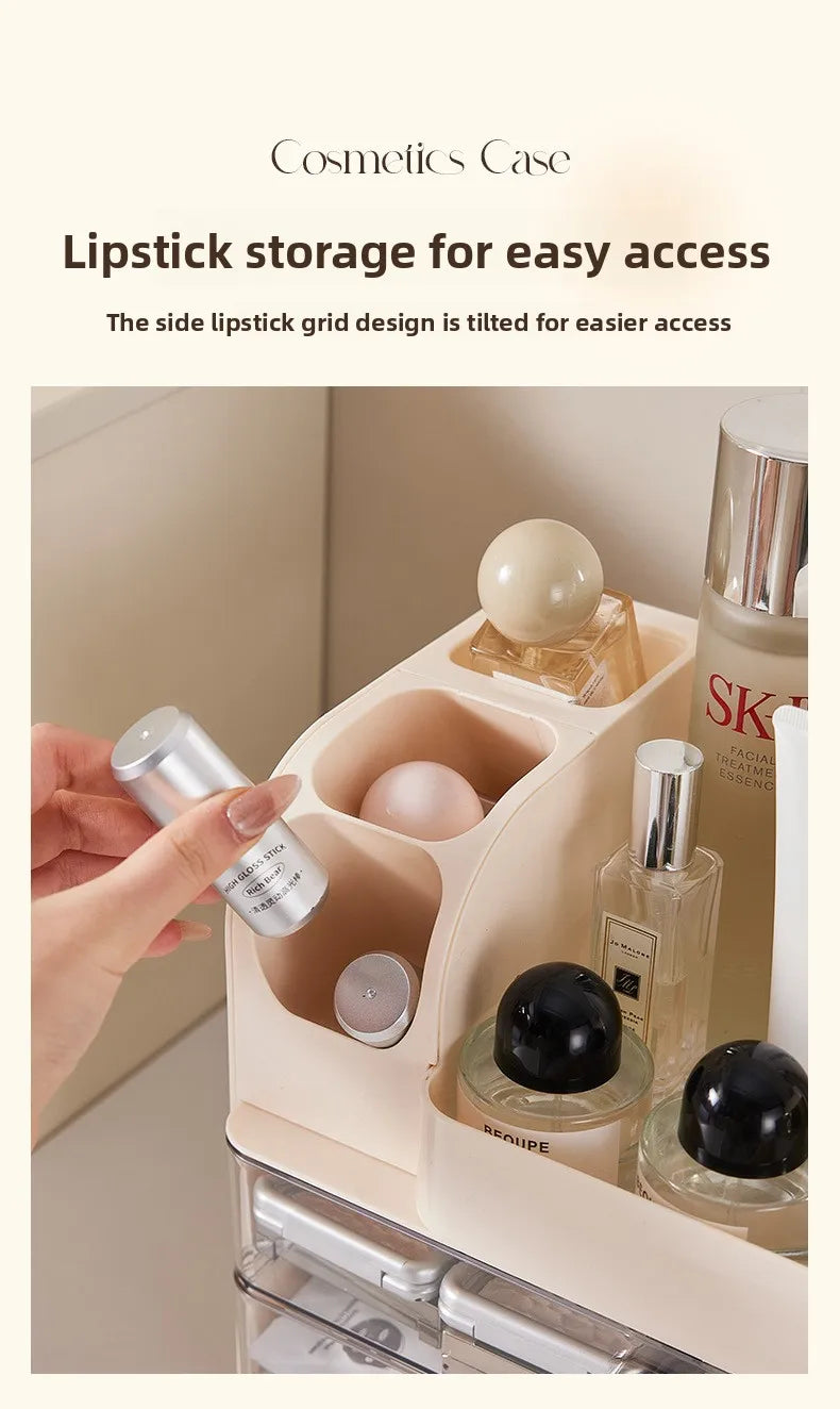 Vanity Cosmetic Organizer Large Capacity Desktop Makeup Storage Box Dustproof Drawers Multi-Functional Skincare Display Case