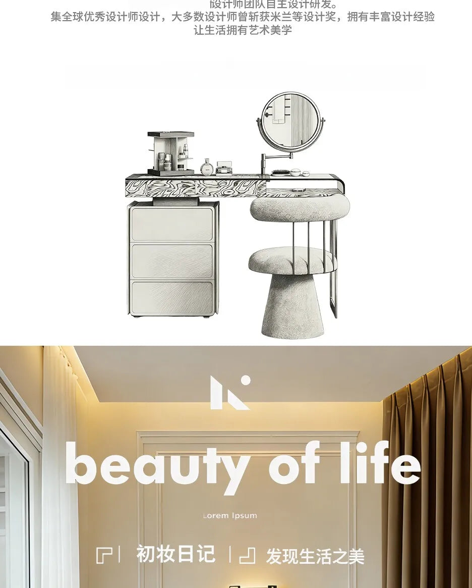 Nordic European Vanity Table Light Luxury Apartment Makeup Table Organizer Decorative Coiffeuse Storage Bedroom Furniture
