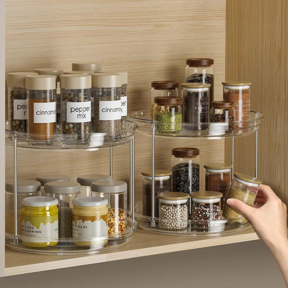 1set 2 Tier Lazy Susan Turntable Organizer 9.25'' Rotating Spice Rack Organization for Cabinet, Kitchen, Pantry, Countertop