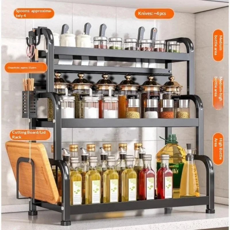 Modern Household Kitchen Spice Rack Countertop Storage Organizer Multifunctional Shelving Unit For Cooking Essentials