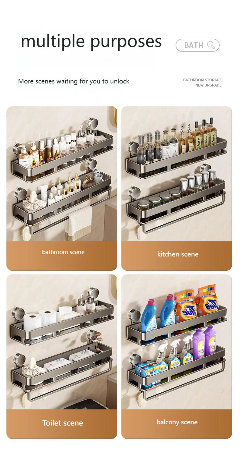 Suction Cup Bathroom Shelf,Wall Mounted Shower Organizer for Toiletries,Hanging Rack for Washbasin and Shower Storage