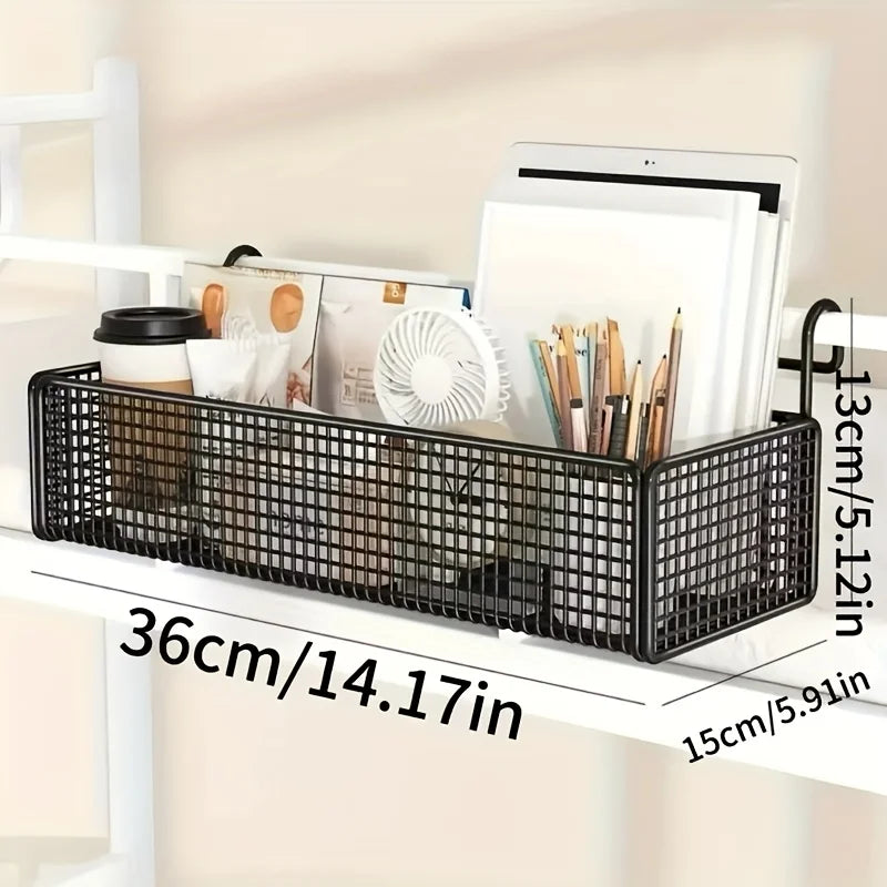 1 piece of iron bedside storage basket, hanging storage basket behind the dormitory door, space-saving under-bed frame